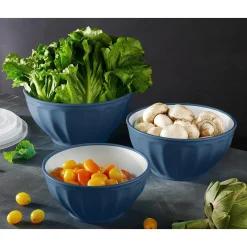 Navy Fluted 3 Piece Storage Bowl Set
