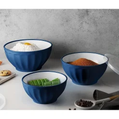 Navy Fluted 3 Piece Storage Bowl Set