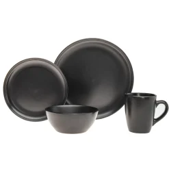 Noire Stoneware 16 Piece Dinnerware Set, Service For 4