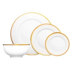 Nola Bone China Gold Rim 16 Piece Dinnerware Set, Service for 4