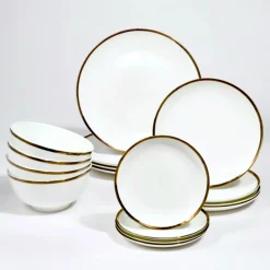 Nola Bone China Gold Rim 16 Piece Dinnerware Set, Service for 4