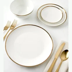 Nola Bone China Gold Rim 16 Piece Dinnerware Set, Service for 4