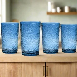 Paisley Blue Highball, Set of 4