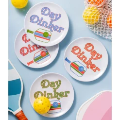 Pickle Ball Melamine Appetizer Plate, Set of 4