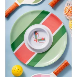 Pickle Ball Striped Melamine Chip-n-Dip