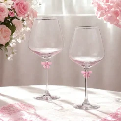 Pink Bow White Wine, Set of 2