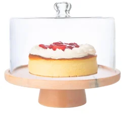 Pink Marble Footed Cake Stand With Dome