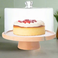 Pink Marble Footed Cake Stand With Dome