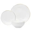 Pique Gold Rim Porcelain 18 Piece Dinnerware Set, Service For 6