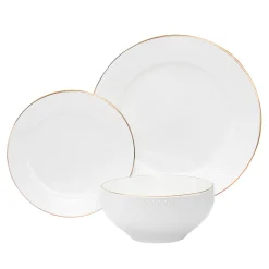 Pique Gold Rim Porcelain 18 Piece Dinnerware Set, Service For 6