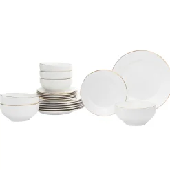 Pique Gold Rim Porcelain 18 Piece Dinnerware Set, Service For 6