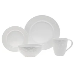 Pique Plain Porcelain 16 Piece Dinnerware Set, Service for 4