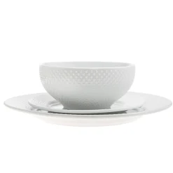 Pique Plain Porcelain 16 Piece Dinnerware Set, Service for 4