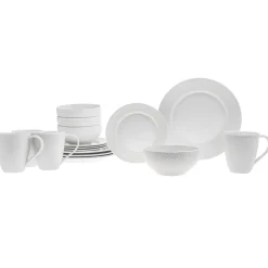 Pique Plain Porcelain 16 Piece Dinnerware Set, Service for 4