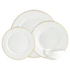 Pique Porcelain Gold Rim 16 Piece Dinnerware Set, Service For 4