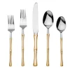 Rattan Mirrored Accented Gold 18/10 Stainless Steel 20 Piece Flatware Set, Service For 4