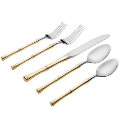 Rattan Mirrored Accented Gold 18/10 Stainless Steel 20 Piece Flatware Set, Service For 4