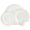 Republique Porcelain Gold Rim 16 Piece Dinnerware Set, Service For 4