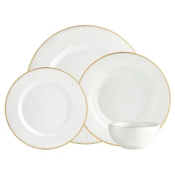 Republique Porcelain Gold Rim 16 Piece Dinnerware Set, Service For 4