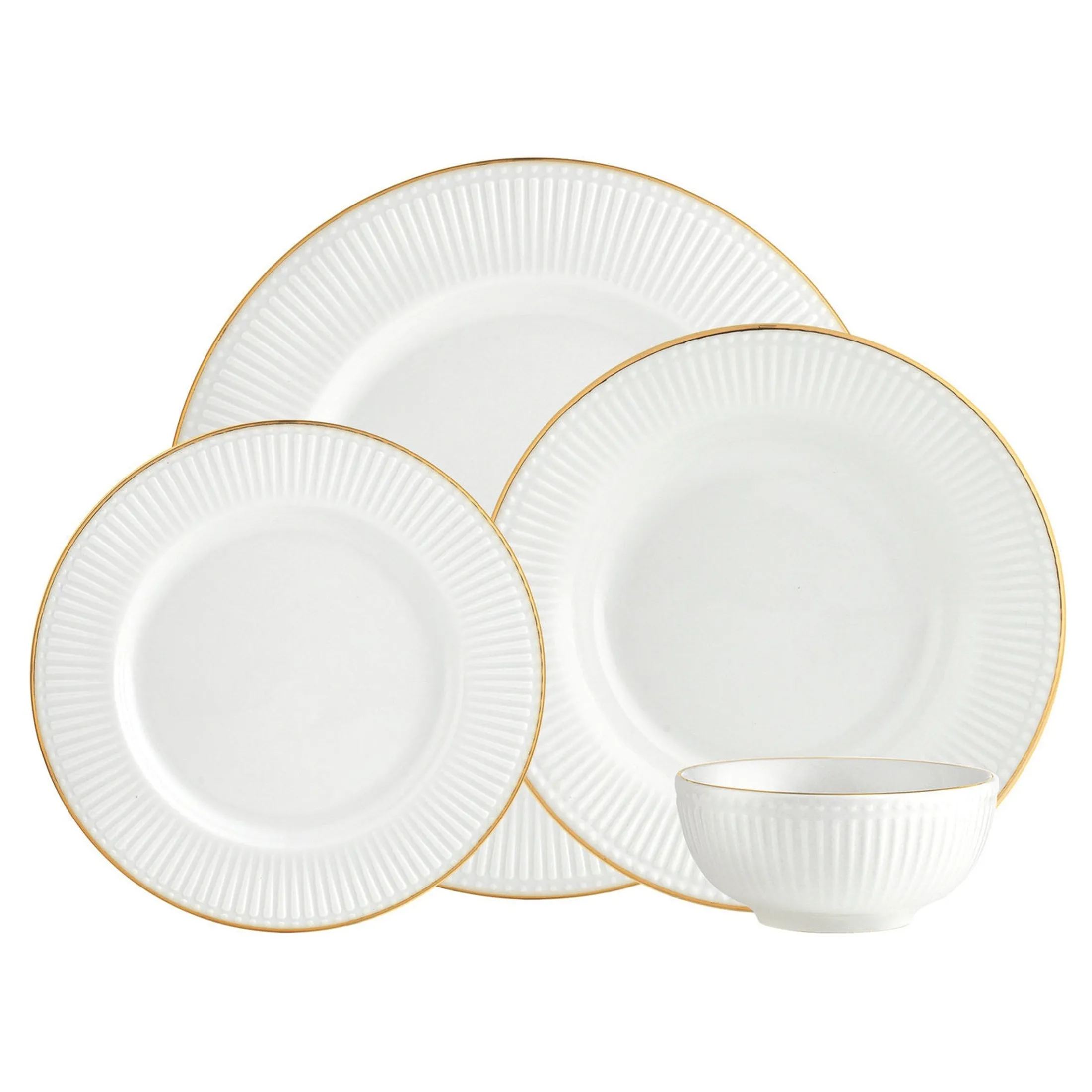 Republique Porcelain Gold Rim 16 Piece Dinnerware Set, Service For 4