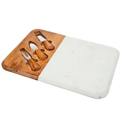 Rosewood Marble & Wood Cheese Board with Cheese Knife Set