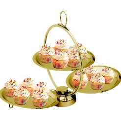 Round Gold Foldable Tiered Serving Stand