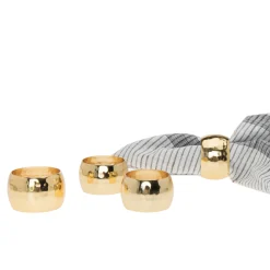 Round Gold Hammered Napkin Ring Set