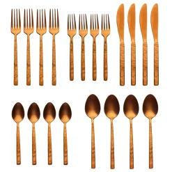 Rustic Mirrored Copper 18/10 Stainless Steel 20 Piece Flatware Set, Service For 4