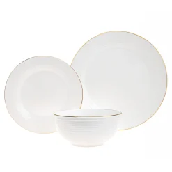 Saba Porcelain Gold Rim 18 Piece Dinnerware Set, Service For 6