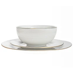 Saba Porcelain Gold Rim 18 Piece Dinnerware Set, Service For 6