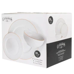 Saba Porcelain Gold Rim 18 Piece Dinnerware Set, Service For 6