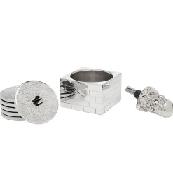 Santa Bottle Stopper/Bottle Opener, Wine Bottle Holder, & Coaster Set