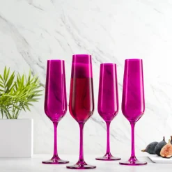 Sheer Amethyst Flute, Set of 4