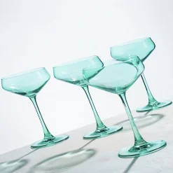 Sheer Light Green Champagne Coupe, Set of 4