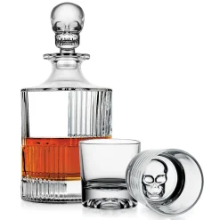 Skull 3 Piece Round Whiskey Decanter Set