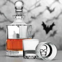 Skull 3 Piece Round Whiskey Decanter Set