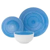 Spiral Blue Porcelain 12 Piece Dinnerware Set, Service For 4
