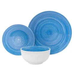 Spiral Blue Porcelain 12 Piece Dinnerware Set, Service For 4