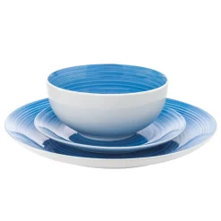 Spiral Blue Porcelain 12 Piece Dinnerware Set, Service For 4