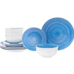 Spiral Blue Porcelain 12 Piece Dinnerware Set, Service For 4