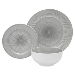 Spiral Grey Porcelain 12 Piece Dinnerware Set, Service For 4