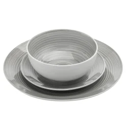 Spiral Grey Porcelain 12 Piece Dinnerware Set, Service For 4