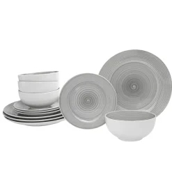 Spiral Grey Porcelain 12 Piece Dinnerware Set, Service For 4