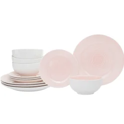 Spiral Pink Porcelain 12 Piece Dinnerware Set, Service For 4