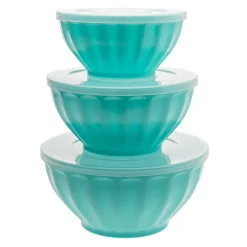 Teal Fluted 3 Piece Storage Bowl Set