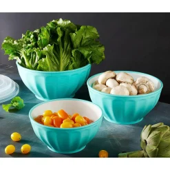 Teal Fluted 3 Piece Storage Bowl Set
