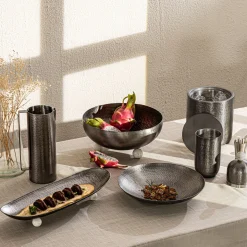 Temari Hammered Gunmetal Footed Oval Platter