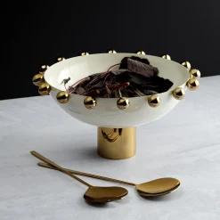 Temari White & Gold Footed Salad Bowl