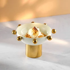 Temari White & Gold Footed Nut Bowl