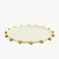 Temari White & Gold Round Serving Tray